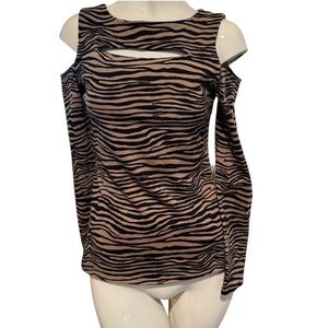 Boston Proper Zebra Print Cutout Long Sleeve Top size XS